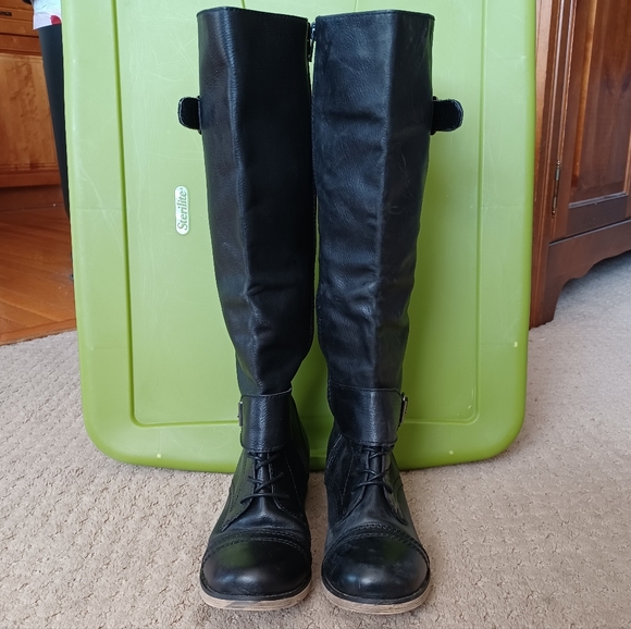 Women's Vintage 90s ALDO Knee-high Black Leather Riding Boots - Picture 3 of 5